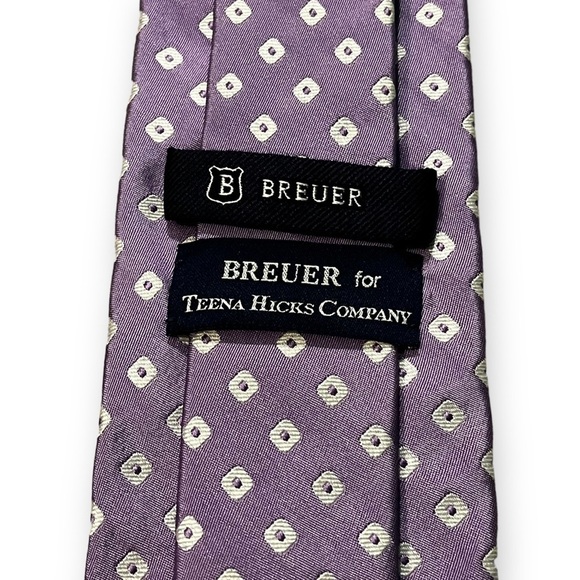 BREUER Tie 100% Silk Lavender White Geometric Squares Preppy Classic Designer - Picture 2 of 7
